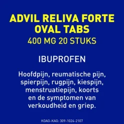 Advil Reliva Forte Oval-Tabs 400 mg Ibuprofen voor Pijn en Koorts 20 stuks