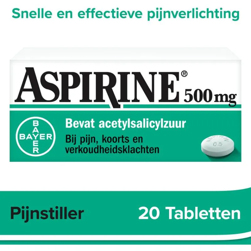 Aspirine 500 mg helpt bij pijn 20 tabletten