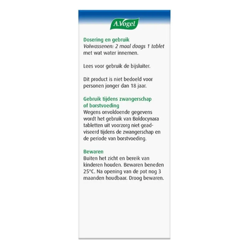 A.Vogel Boldocynara Bij Misselijkheid En Opgeblazen Gevoel Tabletten 80 ST