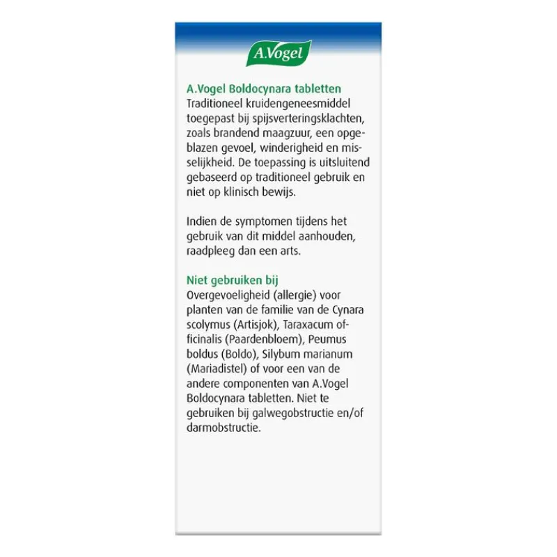 A.Vogel Boldocynara Bij Misselijkheid En Opgeblazen Gevoel Tabletten 80 ST