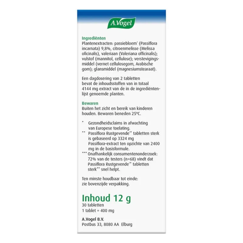 A.Vogel Passiflora Rustgevende Tabletten Bij Stressmomenten 30 stuks
