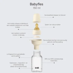 Bibs Babyfles 150 ML Ivory met Latex speen en opvouwbaar trechtertje