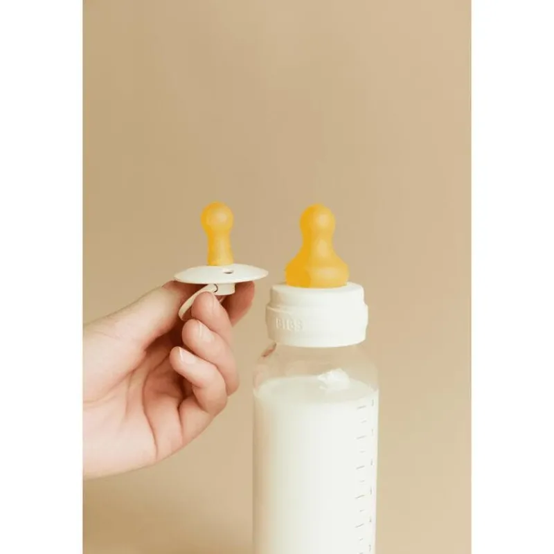 Bibs Babyfles 150 ML Ivory met Latex speen en opvouwbaar trechtertje