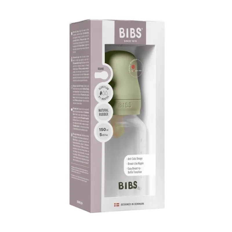 Bibs Babyfles 150 ML Sage met Latex speen en opvouwbaar trechtertje