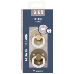 Bibs Glow in the dark Fopspeen Two Pack Natuurlijk Rubber Vanilla/Dark Oak Maat 2