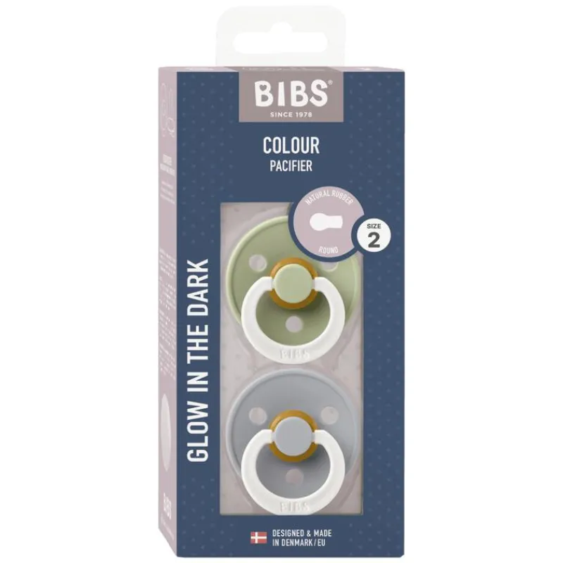 Bibs Glow in the dark Fopspeen Two Pack Natuurlijk Rubber Sage/Cloud Maat 2