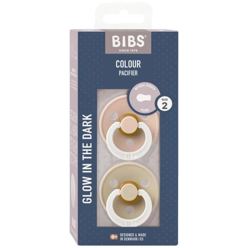 Bibs Glow in the dark Fopspeen Two Pack Natuurlijk Rubber Blush/Vanilla Maat 2