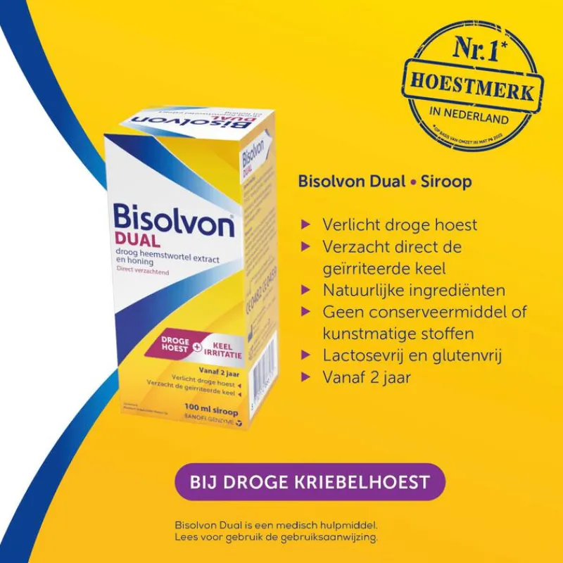 Bisolvon Dual Siroop, Bij Droge Hoest En Keelirritatie 100 ML
