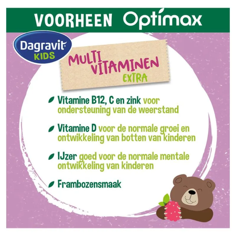 Dagravit Natural Kids Multi Framboos Hooggedoseerd 60 Dragees