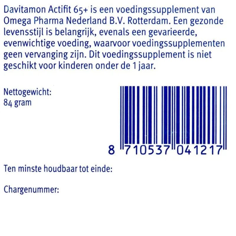 Davitamon Actifit 65+ Multivitamine 70 Stuks
