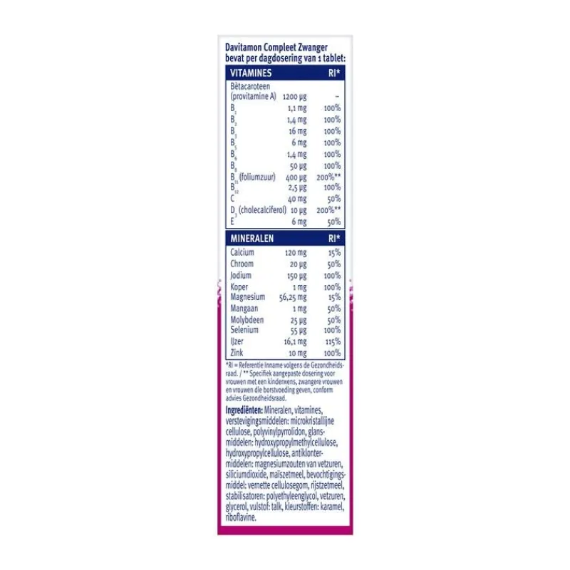 Davitamon Compleet Zwanger met Extra Foliumzuur en Vitamine D3 60 Tabletten