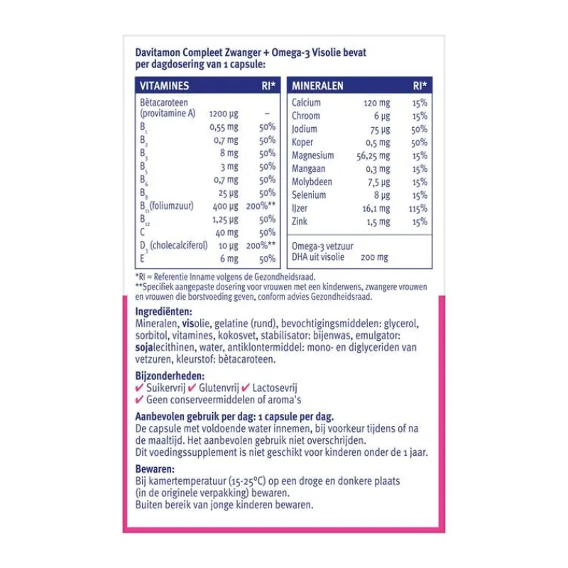 Davitamon Compleet Zwanger + Omega-3 Visolie 60 Stuks