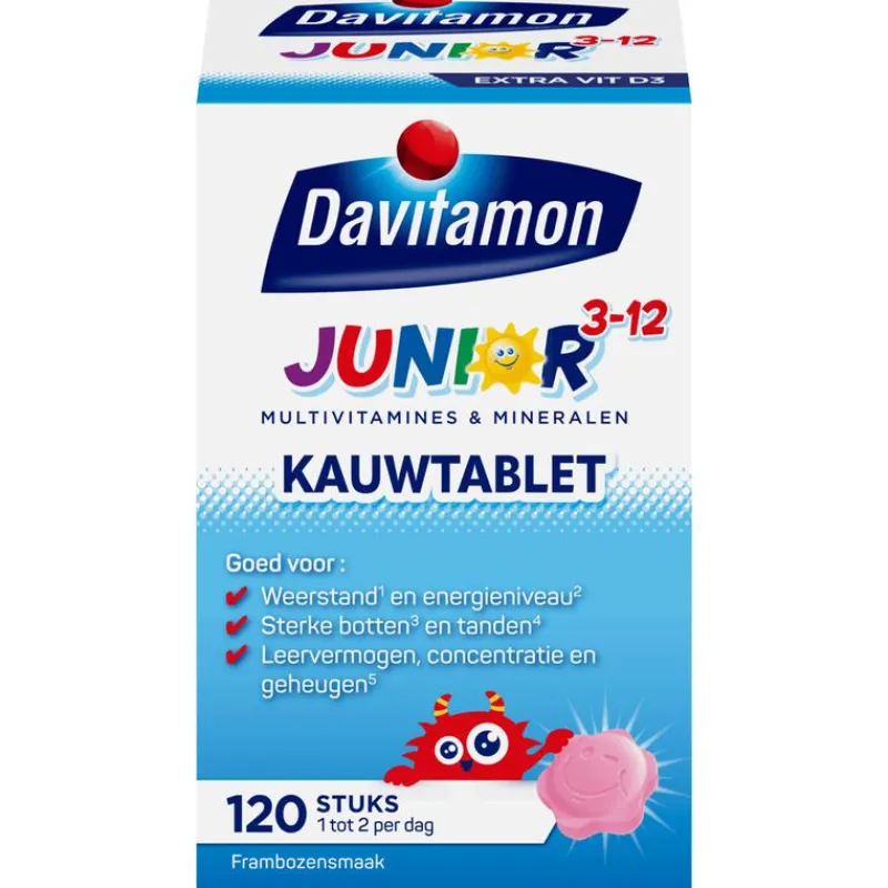 Davitamon Junior 3+ Multivitamine Kinderen Frambozensmaak 120 Kauwvitamines