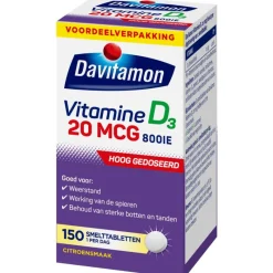 Davitamon Vitamine D3 20 mcg Smelttabletten Voordeelverpakking 150 stuks