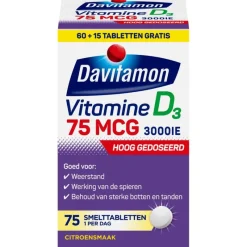 Davitamon Vitamine D3 75 mcg Smelttabletten 60+15 stuks