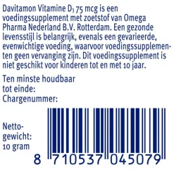 Davitamon Vitamine D3 75 mcg Smelttabletten 60+15 stuks
