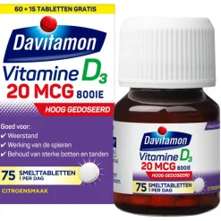 Davitamon Vitamine D3 20 mcg Smelttabletten 60+15 stuks