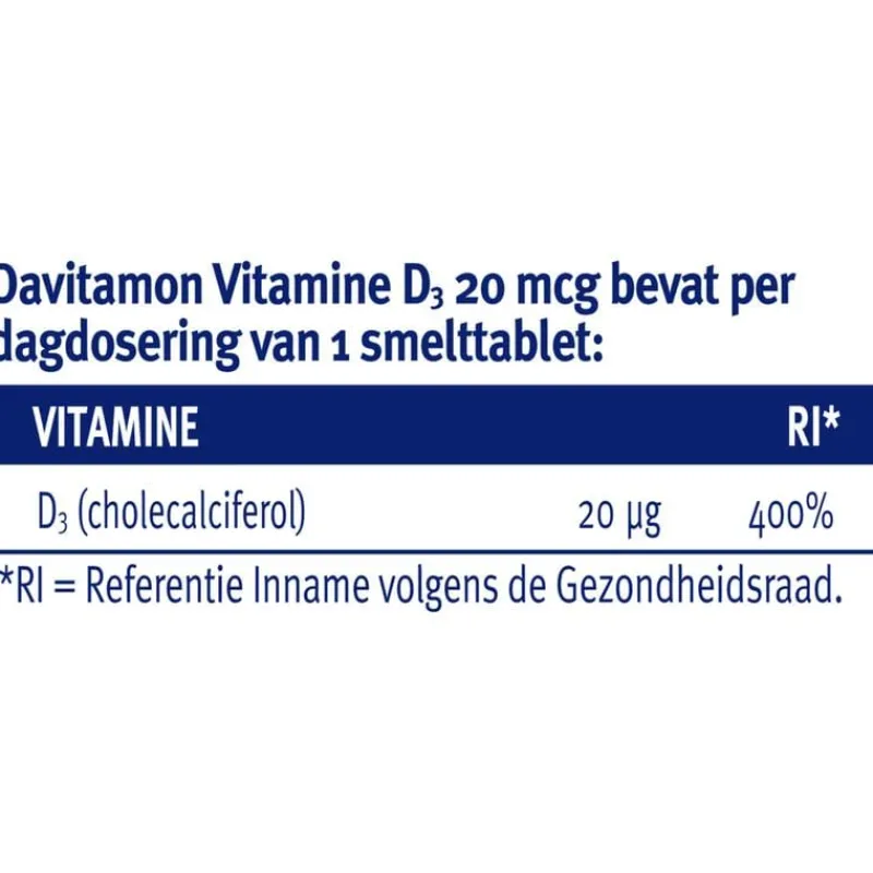 Davitamon Vitamine D3 20 mcg Smelttabletten 60+15 stuks