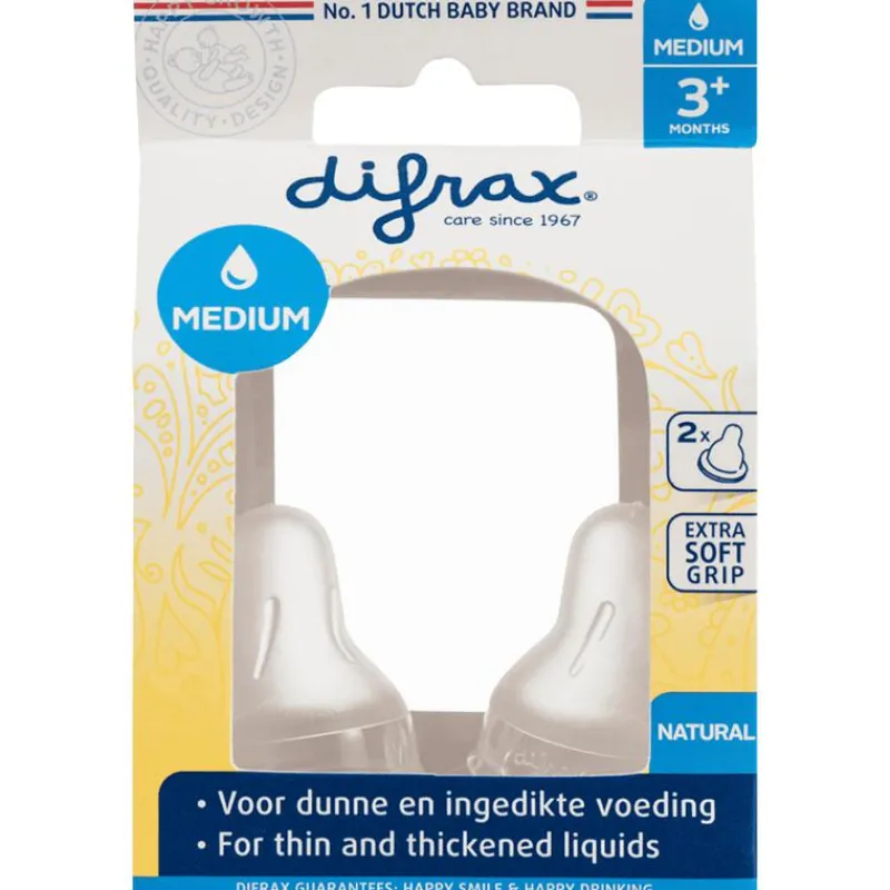 Difrax Flesspeen Natural Medium 3+ Maanden Geschikt voor borst- en flesvoeding