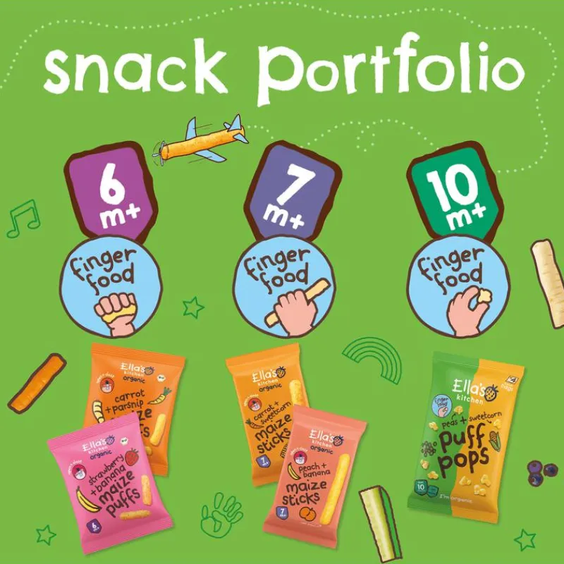 Ella's Kitchen Maize Sticks Perzik Banaan Snack Bio 7+ Maanden