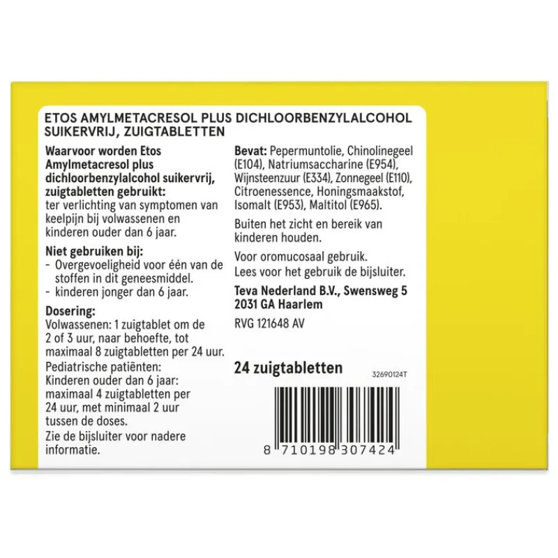 Etos Honing & Citroen zuigtablet, Amylmetacresol Plus Dichloorbenzylalcohol