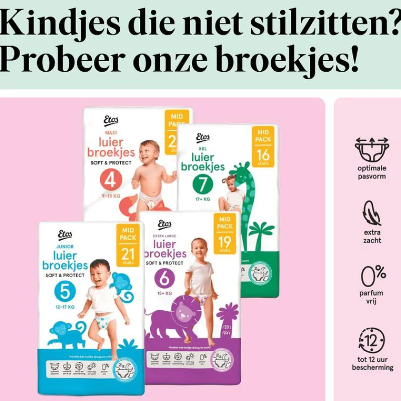 Etos Luierbroekjes Extra Large Maat 6 15+ kg Mid Pack 19 stuks