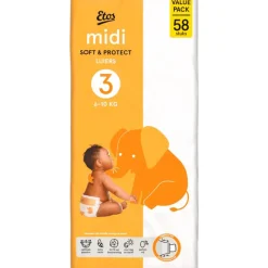 Etos Luiers Midi Maat 3 6-10 kg Value Pack 58 stuks