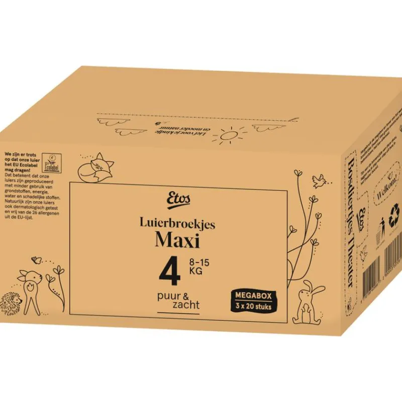 Etos Puur & Zacht Luierbroekjes Maat 4 Maxi 8-15 kg 60 stuks