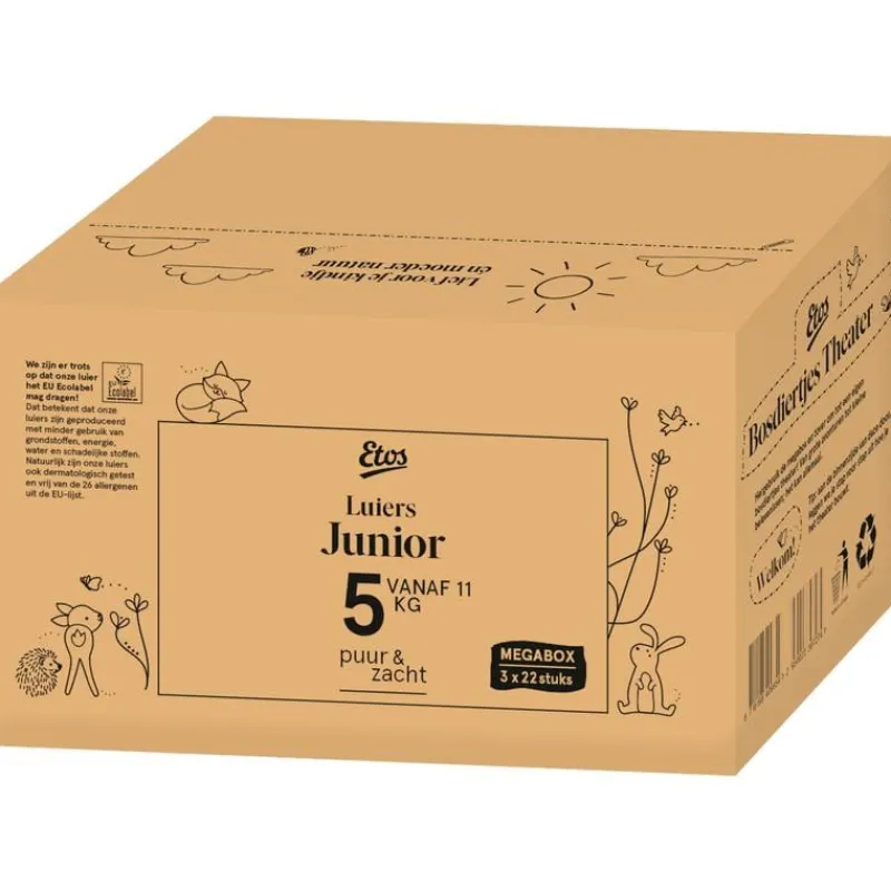 Etos Puur & Zacht Luiers Maat 5 Junior 11+ kg 66 stuks
