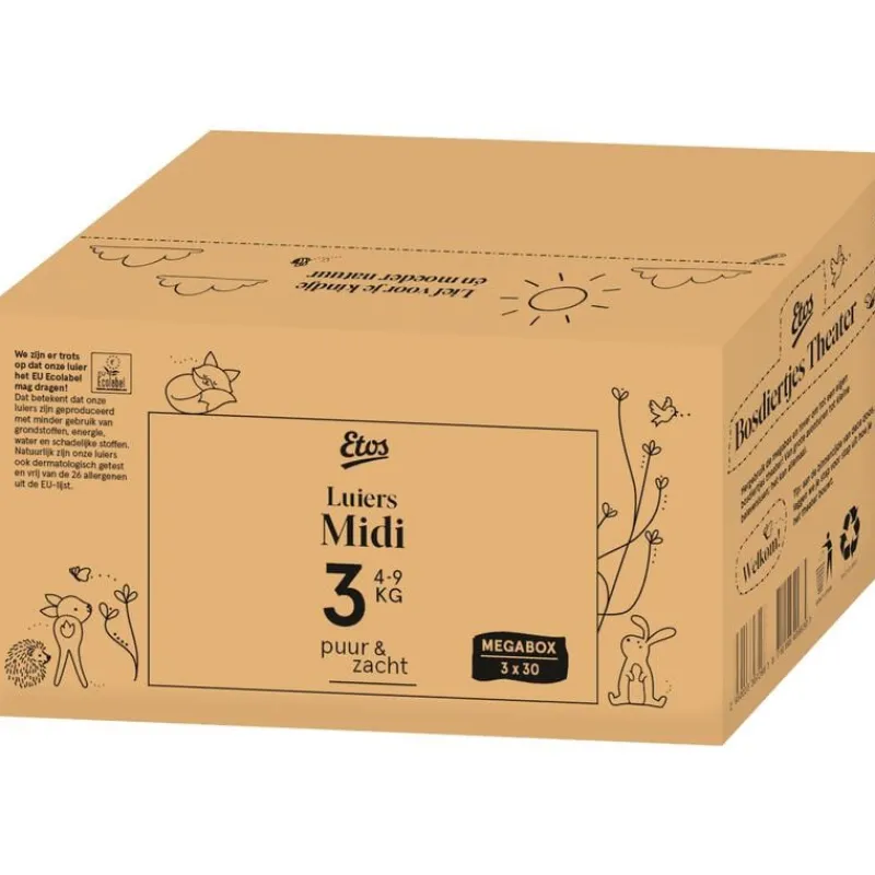 Etos Puur & Zacht Luiers Maat 3 Midi 4-9 kg 90 stuks