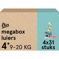 Etos Woezel & Pip Luiers Maxi+ Maat 4 9-20 kg Megabox 4x31 stuks