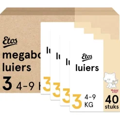 Etos Woezel & Pip Luiers Midi Maat 3 4-9 kg Megabox 4x40 stuks