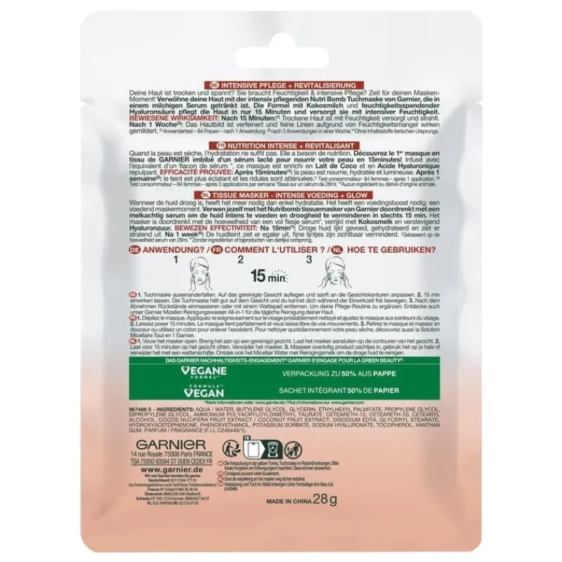 Garnier SkinActive Nutri Bomb Sheet Masker Kokosnoot