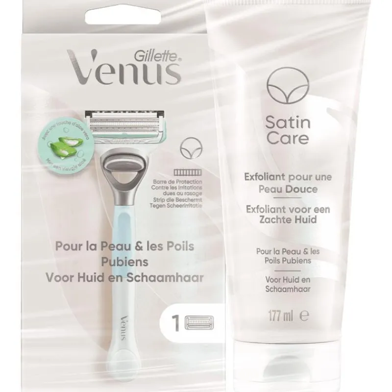 Heren Satin Care Gillette Venus Voor Huid en Schaamhaar Scheersysteem + Exfoliant