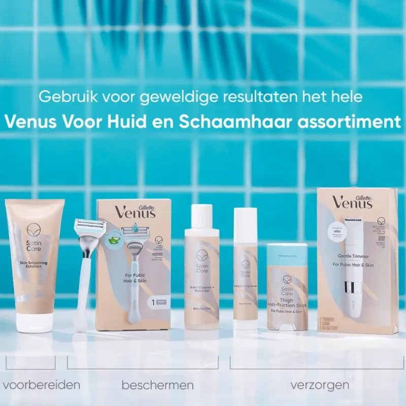 Heren Satin Care Gillette Venus Voor Huid en Schaamhaar Scheersysteem + Exfoliant