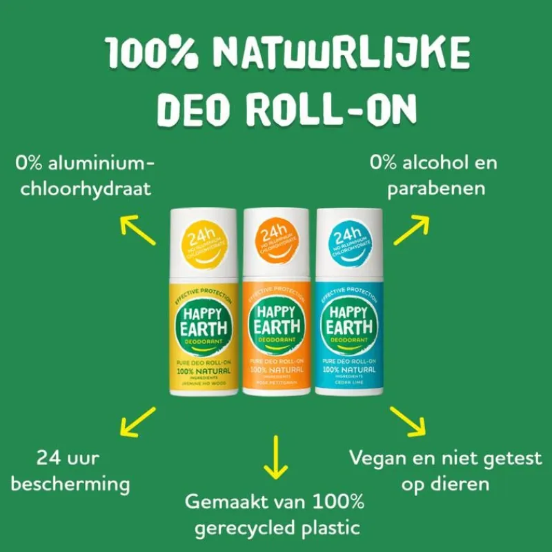 Happy Earth 100% Natuurlijke Bergamot Deodorant Roller 75 ML
