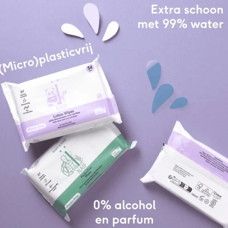 Naïf Plasticvrije Water Billendoekjes 3x54 stuks