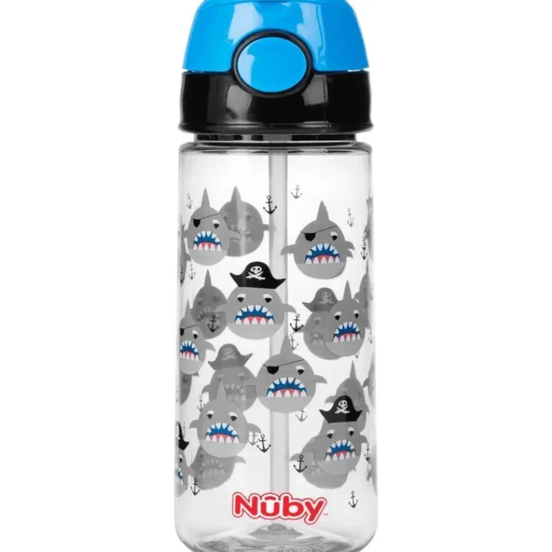 Nûby Beker met Zacht Rietje en Drukknop Uit Tritan Blauw 3+ J 540 ML