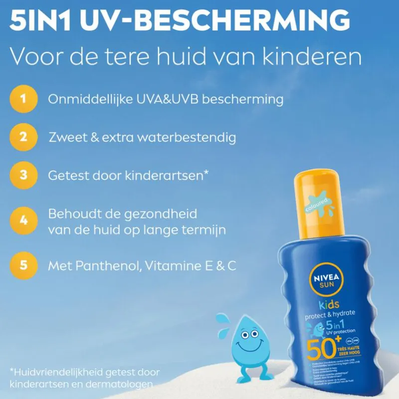 NIVEA SUN Kids Hydraterende Groen Gekleurde Zonnespray SPF50+ 200 ML