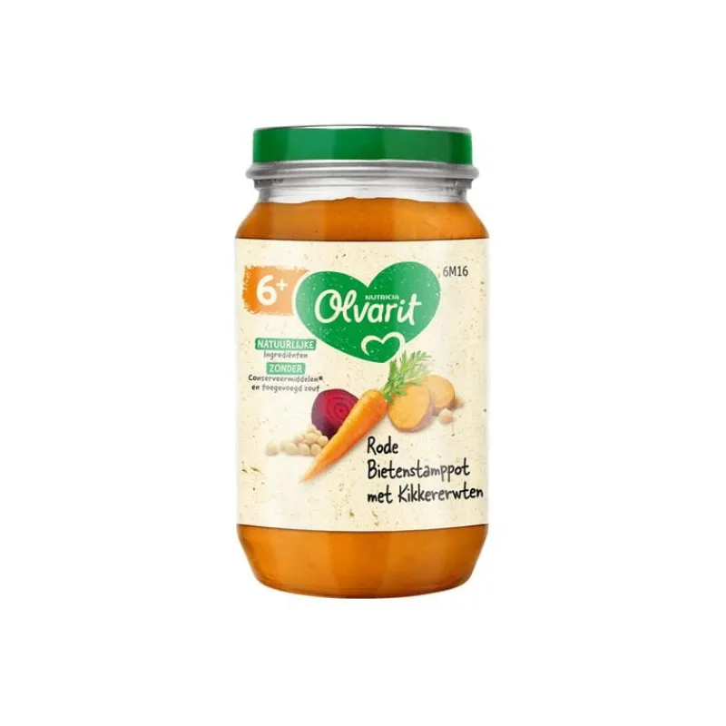 Olvarit Rode Bietenstampot met Kikkererwten 6+ maanden 200 GR