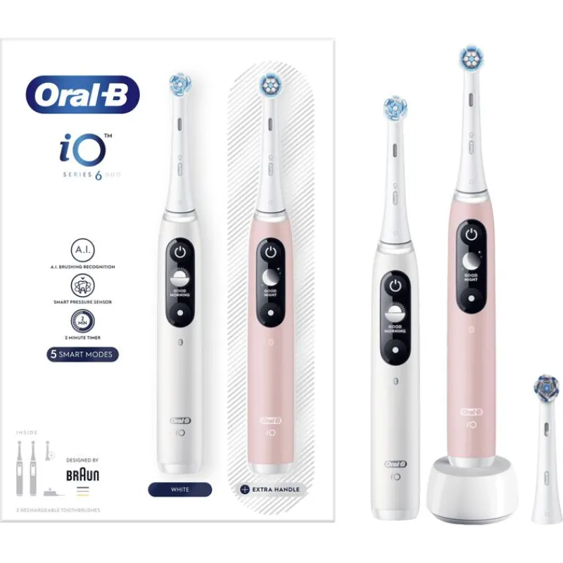 Oral-B iO 6 Wit & Roze 2 Elektrische Tandenborstels By Braun