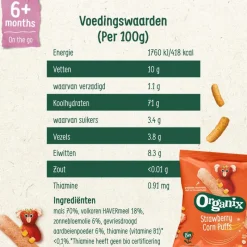 Organix Bio Babysnack Aardbei, Mais Puffs