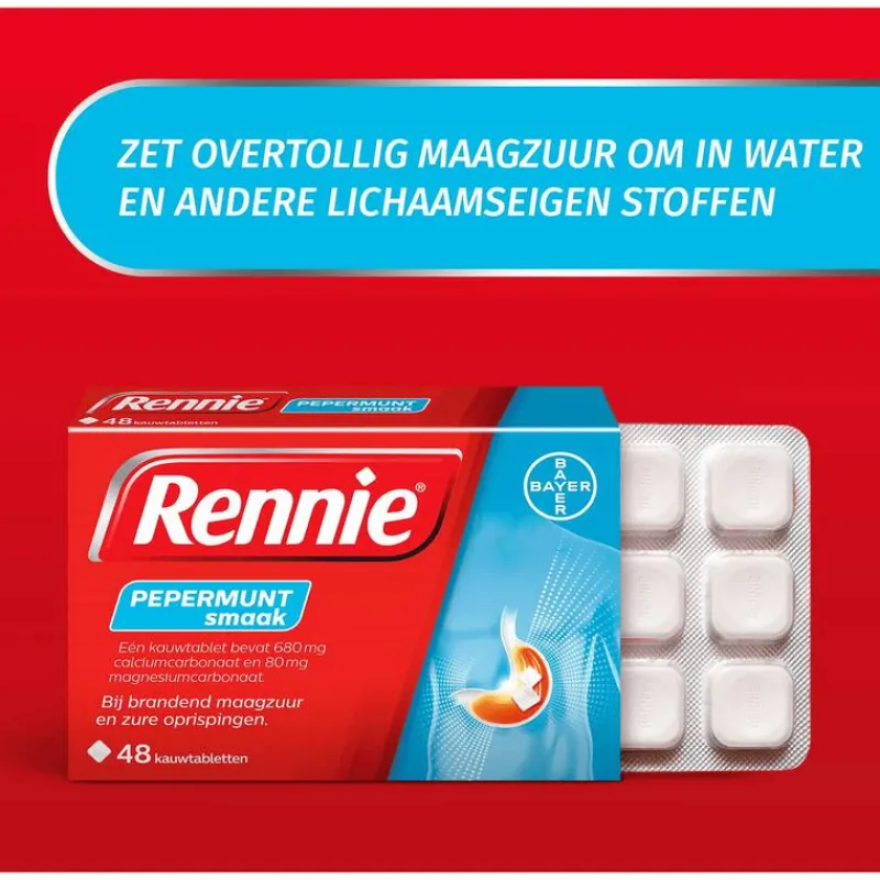 Rennie Pepermunt Kauwtabletten Bij Brandend Maagzuur 48 stuks
