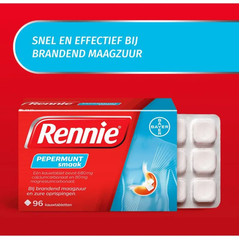 Rennie Pepermunt Kauwtabletten Bij Brandend Maagzuur 96 stuks