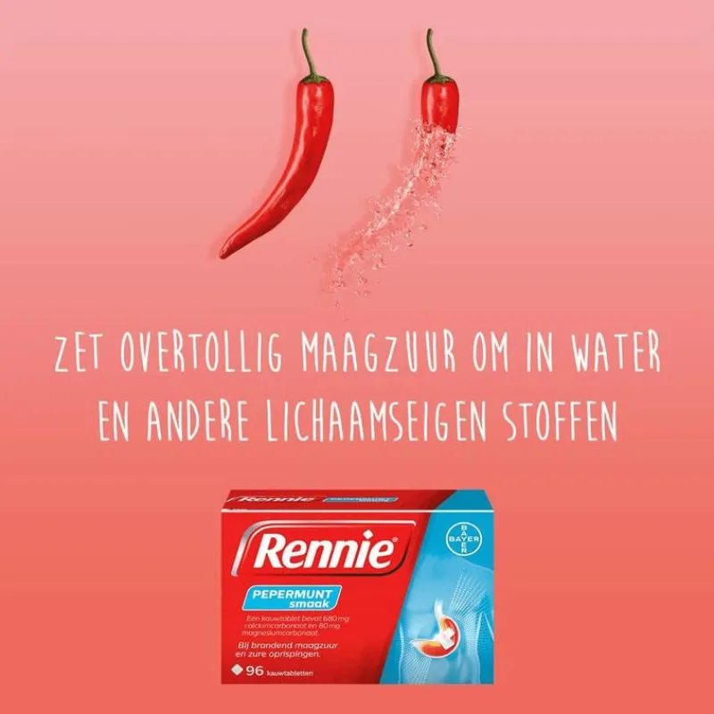 Rennie Pepermunt Kauwtabletten Bij Brandend Maagzuur 96 stuks