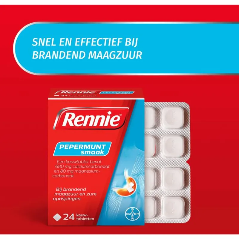 Rennie Pepermunt Kauwtabletten Bij Brandend Maagzuur 24 stuks