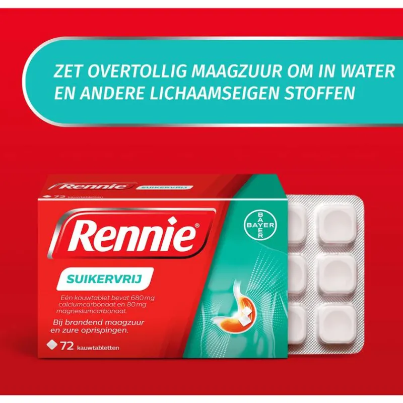 Rennie Suikervrij Kauwtabletten Bij Brandend Maagzuur 72 Stuks