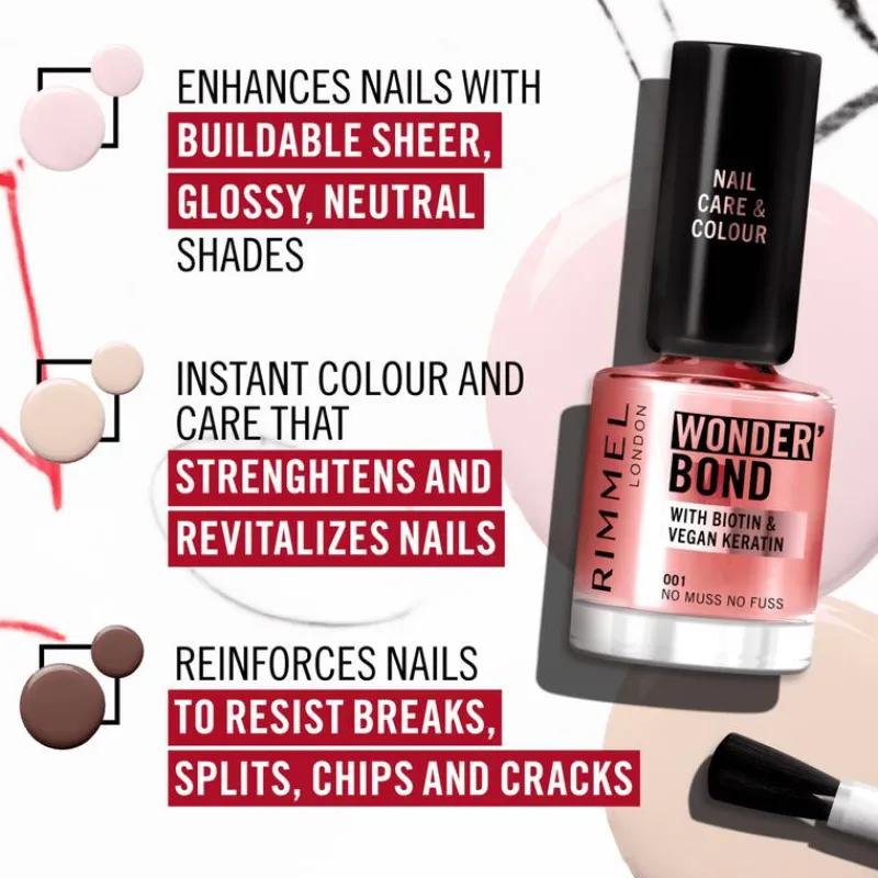 Rimmel London Wonder'Bond Care+Color Nagellak - Roze -