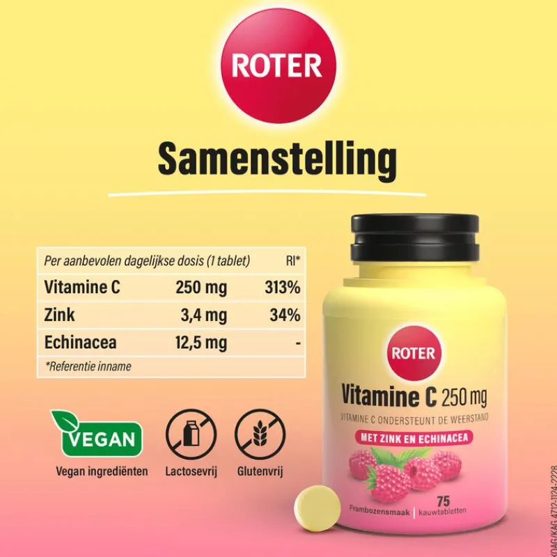 Roter Vitamine C Forte Weerstand Framboos 75 tabletten