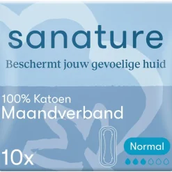 Sanature 100% Katoenen Maandverband Ultra Normaal Zonder Vleugels 10 stuks